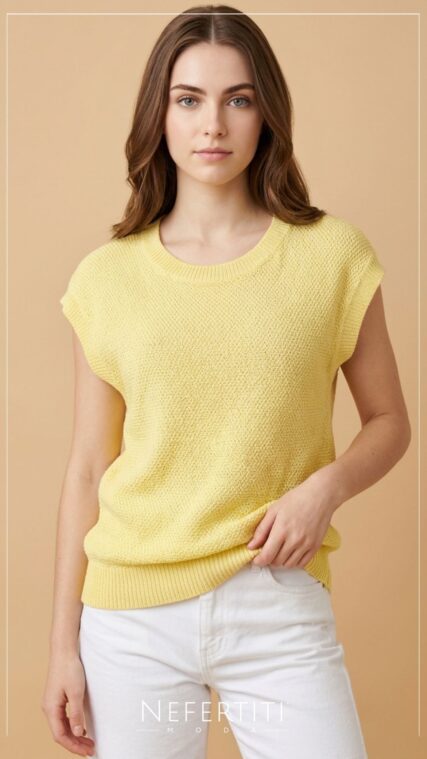 Blusa tejida sin manga Amarillo T17174