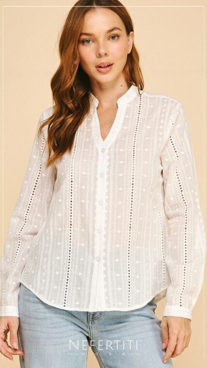 Blusa botones manga larga librete Marfil T17079