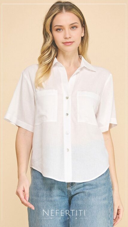 Blusa manga corta botones Blanco T17091