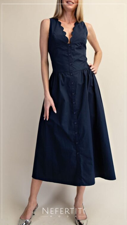 Vestido sin manga parras botones Azul marino D7488