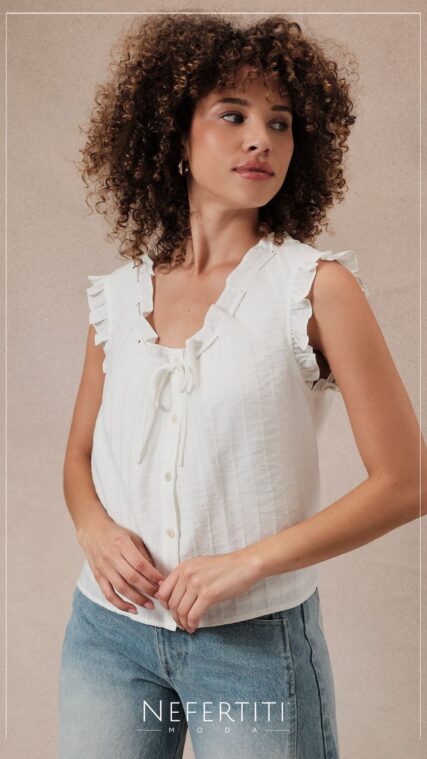 Blusa botones vuelos en manga Blanco T17193