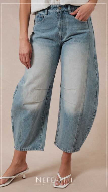 Pantalon largo tipo barrel Azul Claro PL5430