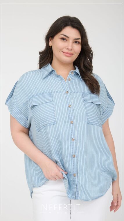 Blusa cuello botones rayas Azul Claro TP3758