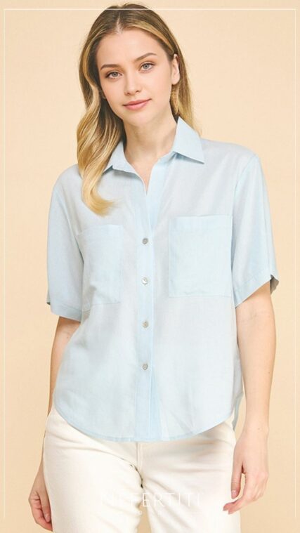 Blusa manga corta botones Celeste T17088