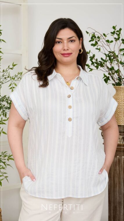 BLusa botones cuello rayas Celeste TP3722