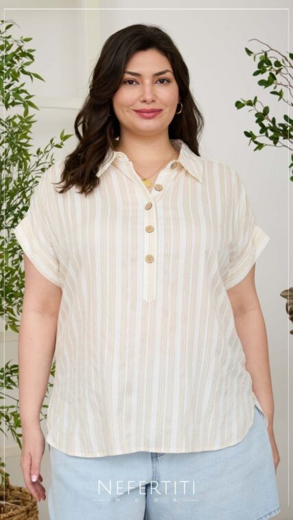 BLusa botones cuello rayas Beige TP3719