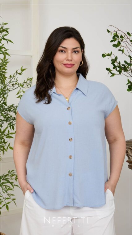 Blusa botones cuello manga corta Celeste TP3752
