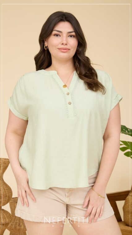 Blusa manga corta botones acanalado Verde Menta TP3746