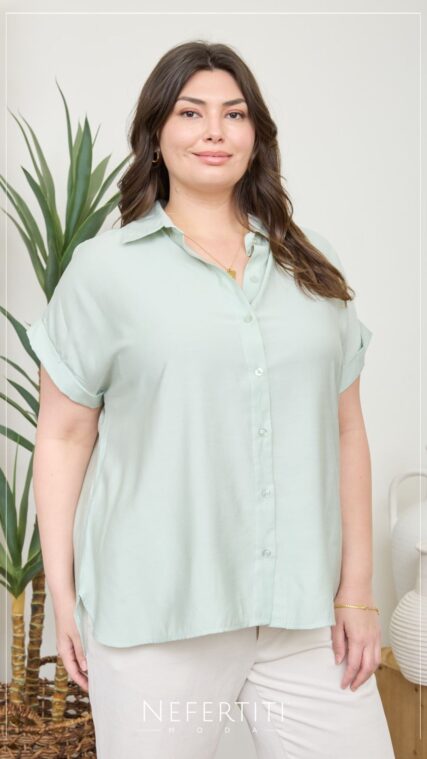 Blusa botones cuello manga corta Verde Malva TP3755