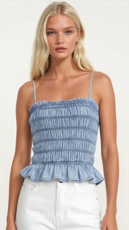 Blusa tirante nido de abeja Azul Claro T17209