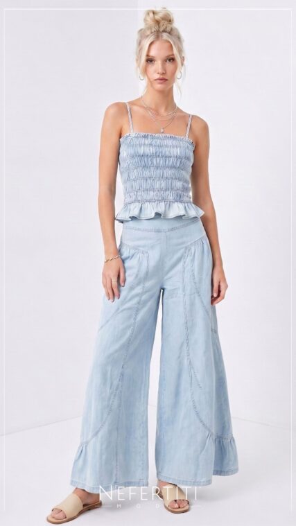 Pantalon largo vuelos ancho Azul Claro PL5433