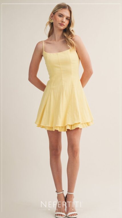 Vestido corto tirante vuelo Amarillo D7568