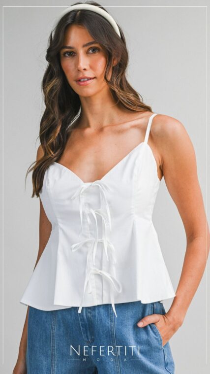 Blusa tirante lazos Corte en A Blanco T17157