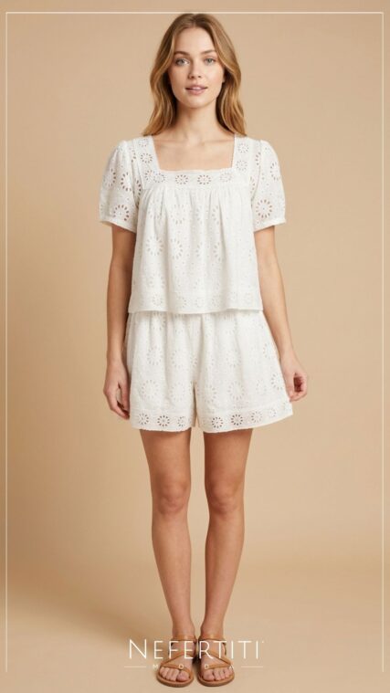 Conjunto blusa y pantalon corto librete Blanco D7433