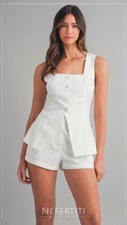 Conjunto blusa y pantalon corto Blanco D7442