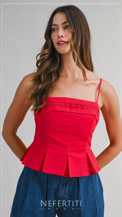 Blusa corta tirante paletones Rojo T17151
