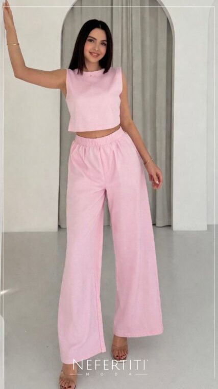 Conjunto blusa y pantalon Rosa D7464