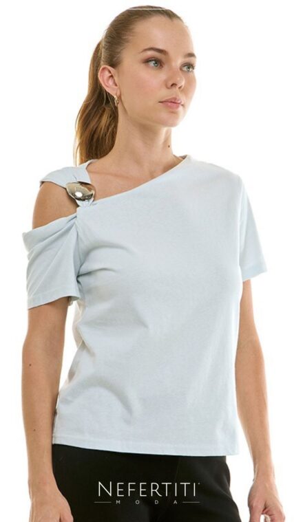Blusa manga corta un hombro Menta T17139