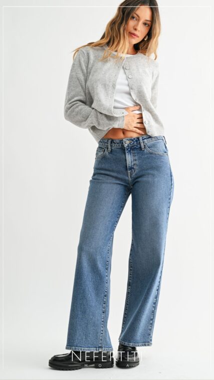 Pantalon Mezclilla Mid Rise Slim Wide Leg Azul Medio PL5321