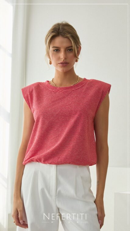 Blusa rayas hombreras Rojo Blanco T17262