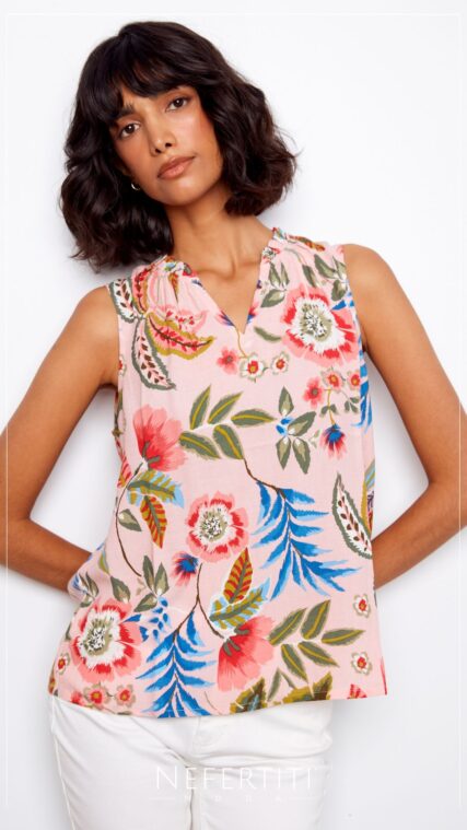 Blusa sin manga flores Rosa T17235