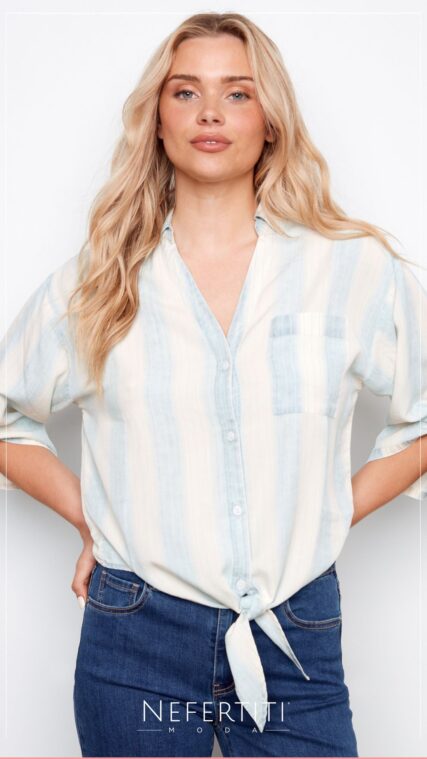 Blusa botones y nudo rayas Celeste Blanco T17240
