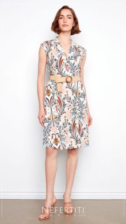Vestido manga corta botones Jardin Crema Azul Marron D7574
