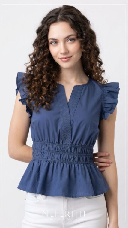Blusa vuelo en manga peplum Azul Marino T17103
