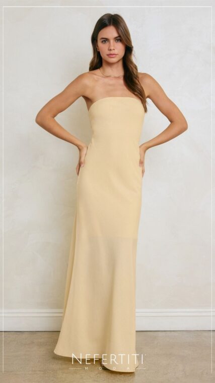 Vestido maxi strapless Amarillo Mantequilla D7582