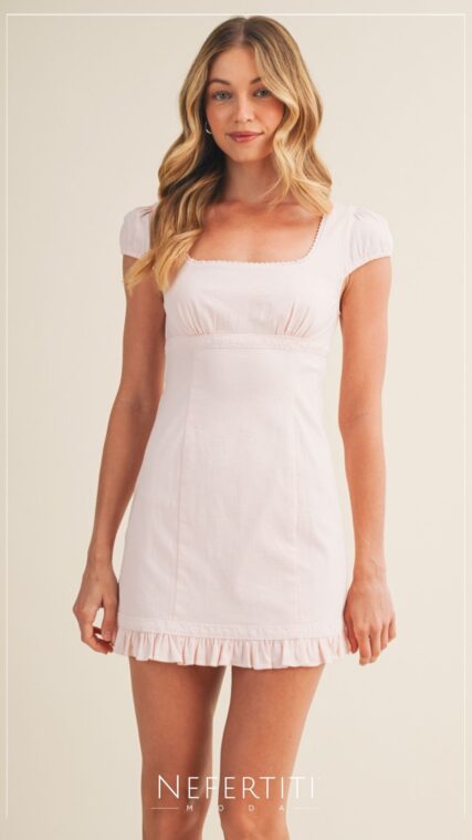 Vestido corto manga corta Rosa D7603