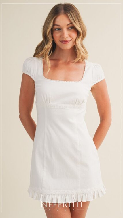 Vestido corto manga corta Blanco D7606