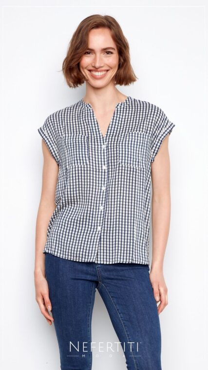 Blusa gingham botones manga corta Azul Blanco T17286