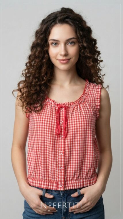Blusa sin manga gingham Rojo Blanco T17267