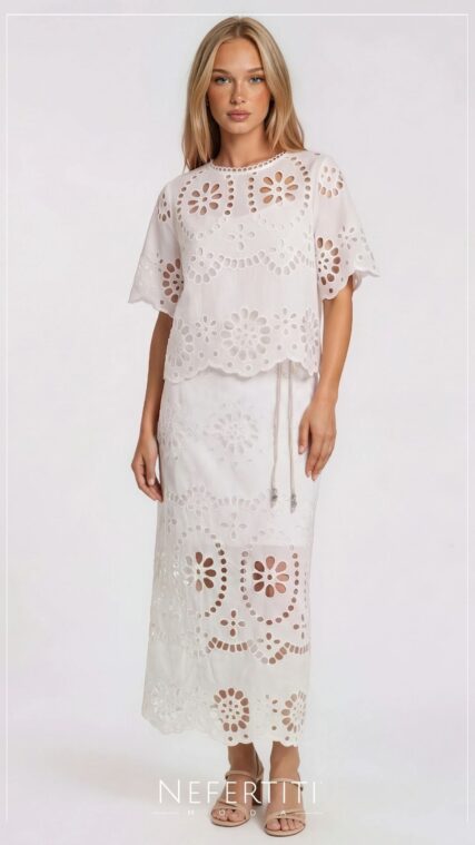 Falda midi librete tejida Blanco K1024