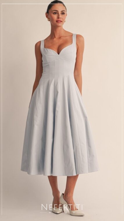 Vestido midi tirante ancho Celeste D7664