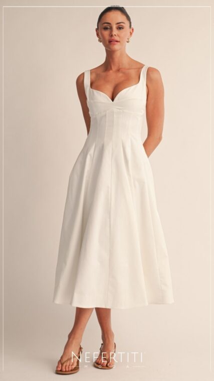 Vestido midi tirante ancho Marfil D7667