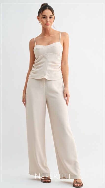 Conjunto blusa y pantalon largo Beige D7670