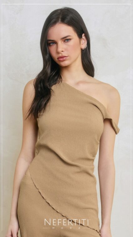Blusa sin manga asimetrica Taupe T17190