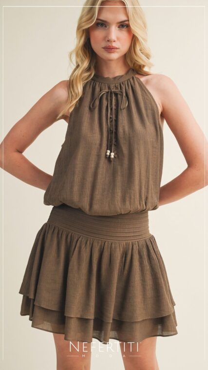Vestido corto sin manga vuelos Cafe D7679