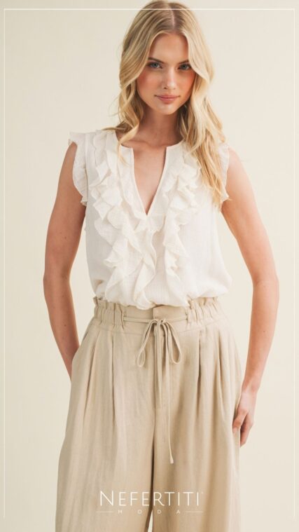 Blusa sin manga vuelos Beige T17447