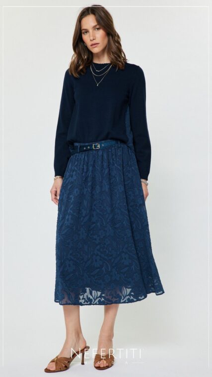 Falda midi textura fajita Azul Marino K1020