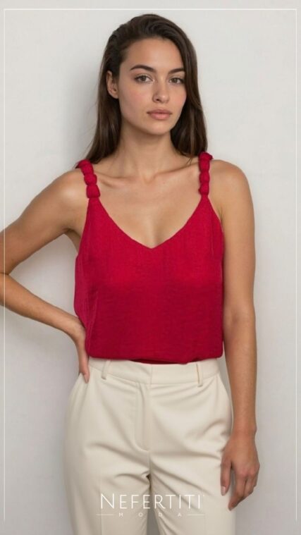 Blusa tirante con cuentas Rojo Vino T17499