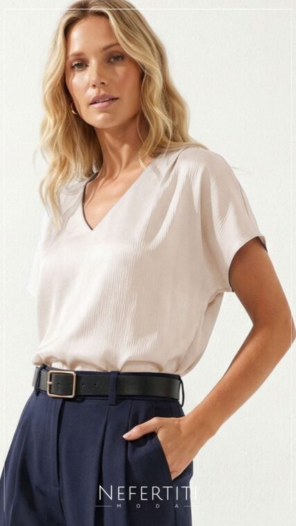 Blusa manga corta cuello V Perla T17472