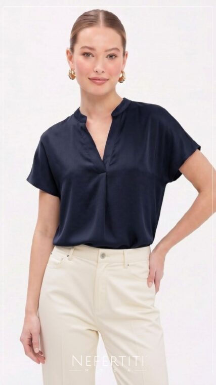 Blusa cuello V textura Azul Marino T17478