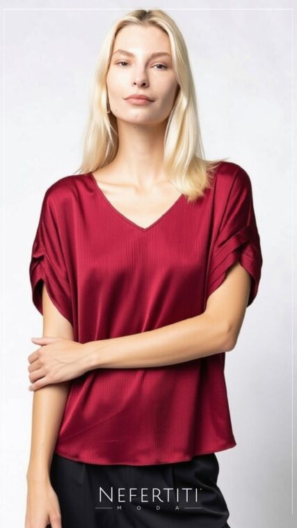 Blusa cuello V manga en capas Rojo Vino T17484