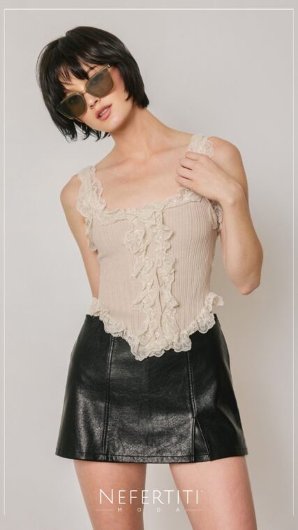 Blusa sin manga encaje Beige T17466