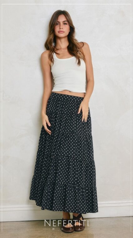 Falda midi puntos Negro Beige K1027