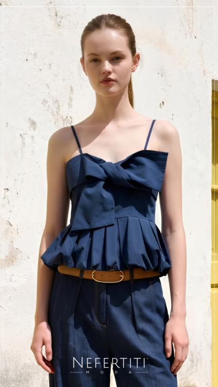 Blusa globo lazo frente Azul Marino T17333