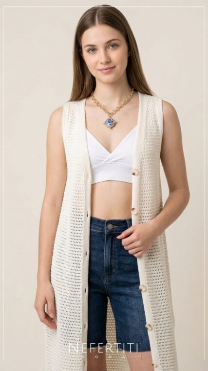 Cardigan tejido botones sin manga Marfil T15620