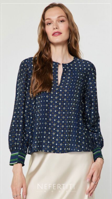 Blusa manga larga estampado Azul Marino Verde T17550